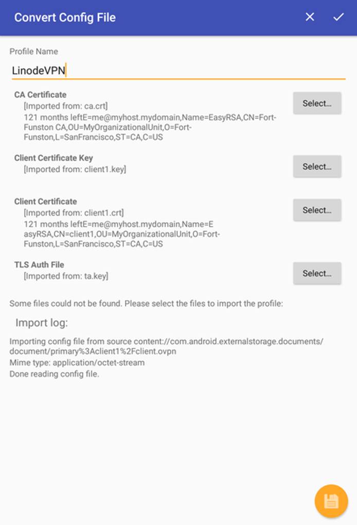 OpenVPN for Android profile imported OpenVPN for Android profile imported