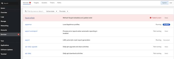Cockpit Services screen Cockpit Services screen
