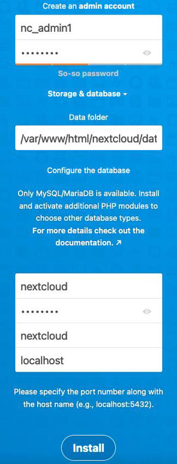Enter the Administrator and Database Information Enter the Administrator and Database Information