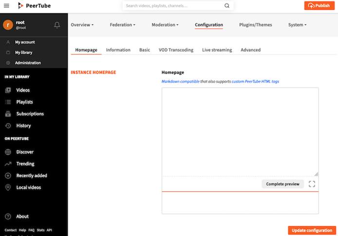 The PeerTube Administration Page The PeerTube Administration Page