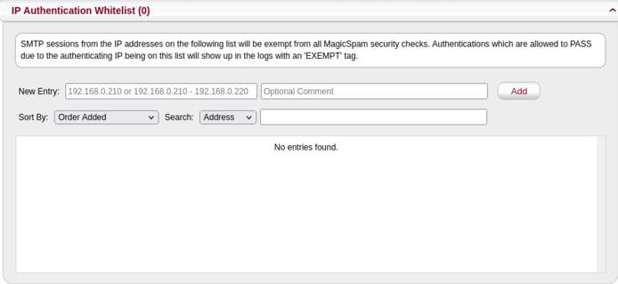 IP Authentication Screenshot of ip authentication page