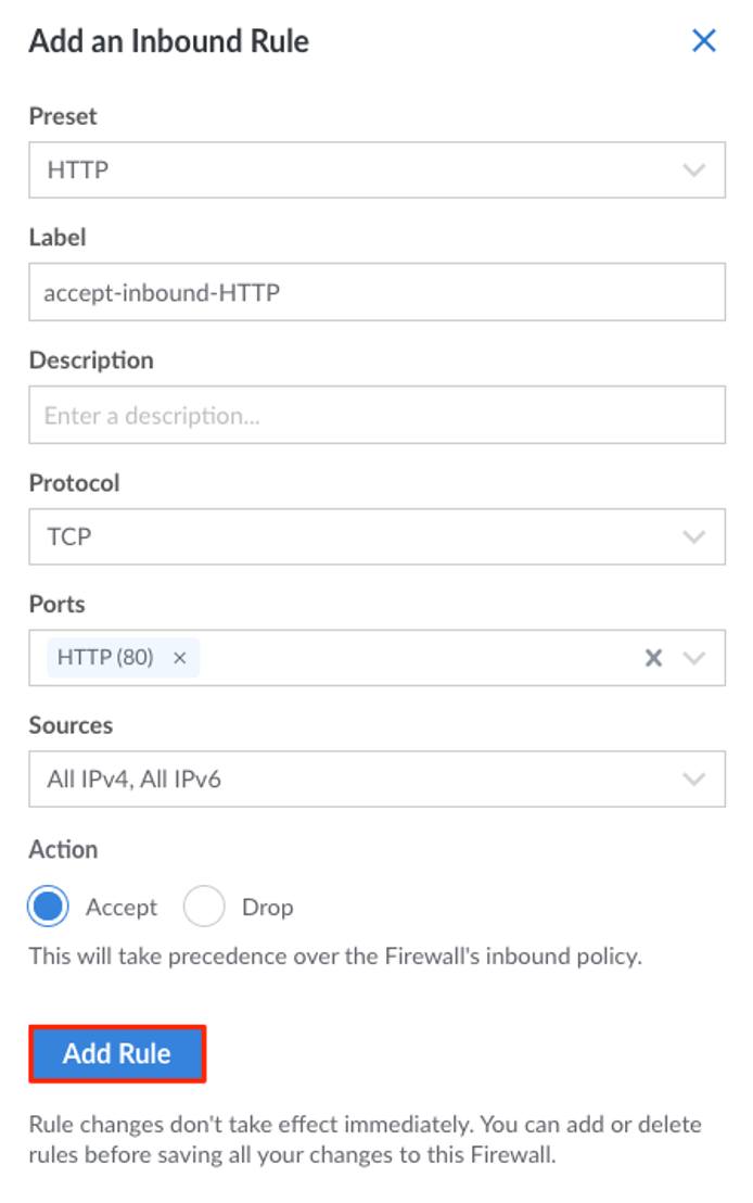 Click on Add Rule to add the new rule to this Firewall.